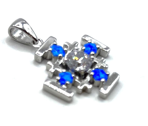 Sterling Silver with Opal Jerusalem Cross Pendant